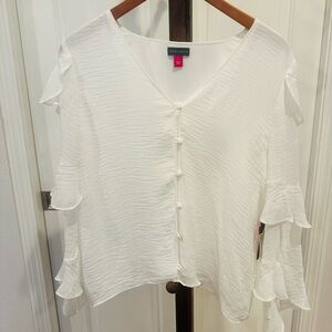 Vince Camuto White Ruffled Button-Down Top NWT Small